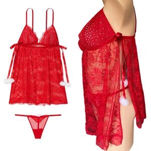 Victoria’s Secret Elegant Red sexy  real Lace Babydoll Set X-Large New with tags